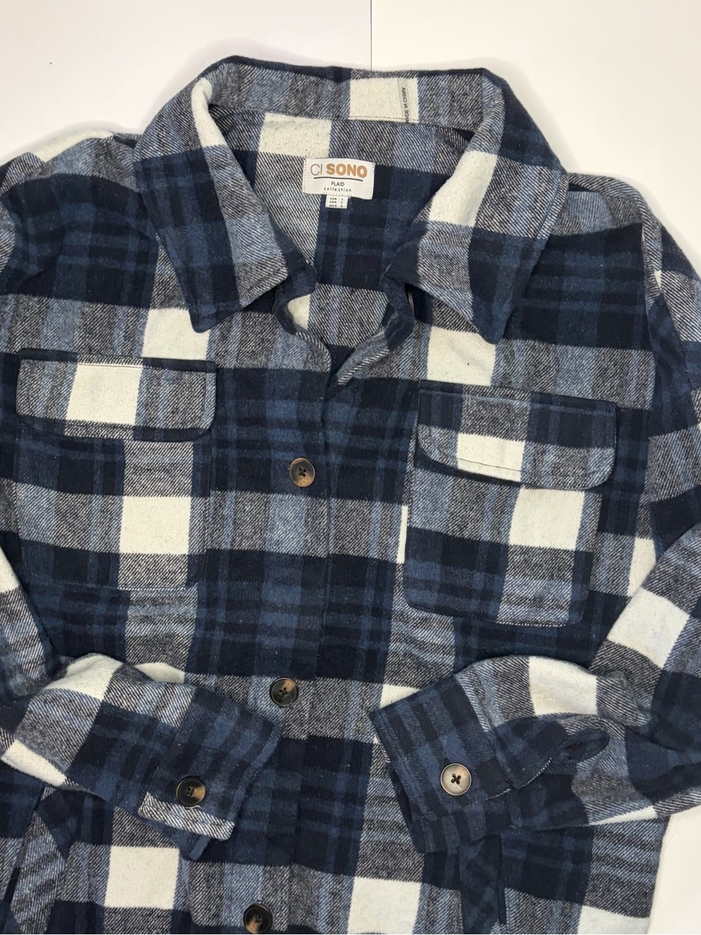 Ci Sono Blue Plaid Shirt Jacket Shacket Large Plaid Collection